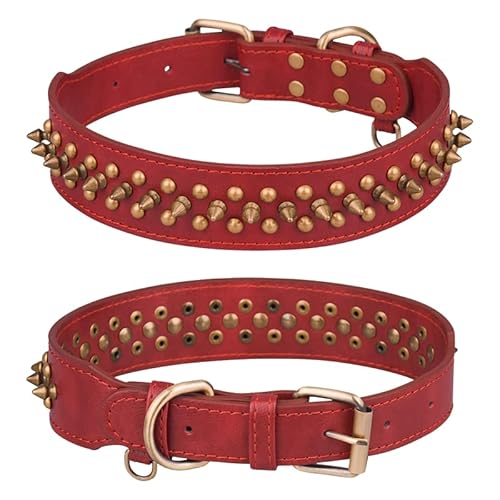 Hundehalsband mit Nieten, verstellbares PU-Leder, Hunde Halsband für kleine, mittelgroße Hunde, Bulldogge, Pitbull, Mastiff, Pudel, Boxer (S: 27–33 cm, Rot) von N\A