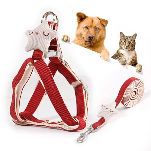 Katzengeschirr mit Leine Softgeschirr für Katze Brustgeschirr Cat Harness Katzengarnitur ausbruchsicher verstellbar Katzenweste,Brustgeschirr Katzen Weste für Kitten Welpen & kleine Hunde (S, red) von N\A