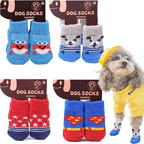 NA 4 Paar rutschfeste Hundesocken mit verstellbaren Riemen, Haustiersocken für Katzen, Traktionskontrolle für Hartholzböden, Pfotenschutz, drinnen und draußen, Größe L von N\A