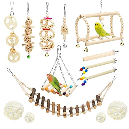 Allazone 14 Stück Sitzstangen Vögel Vogelspielzeug für Vögel Papagei Spielzeug Set, Papageienschaukel Vogelschaukel Schaukel, Sitzstangen für Vögel, Vögel Spielzeug von Allazone