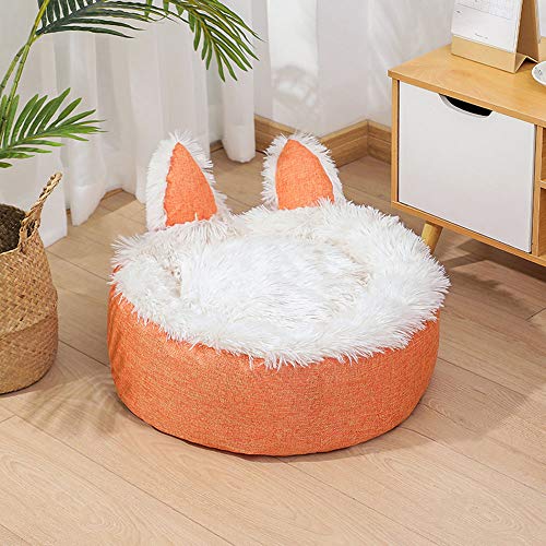 NA Haustierbett für kleine und mittelgroße Haustiere, Kaninchenform, rund, Mikro-Plüschstoff, 40 cm, Orange von N\A