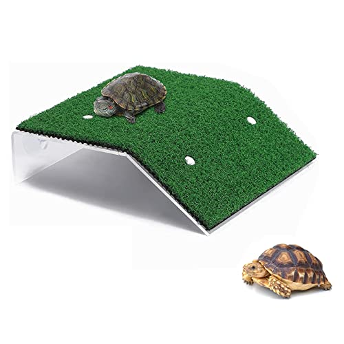 Schildkröte Basking Platform, Realistischer Grüner Rasen Kletterleiter Simulation Rasen Plattform, Turtle Dock mit Saugnapf, Terrarien Dekoration für Schildkröten Reptilien von Yoaeyok