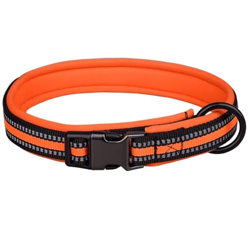 Reflektierendes Nylon-Hundehalsband mit Sicherheitsschnalle, verstellbare Haustierhalsbänder mit weicher Neoprenpolsterung für kleine, mittelgroße und große Hunde (L passt für Halsumfang 50-65 cm, von N\A