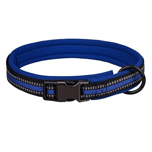 Reflektierendes Nylon-Hundehalsband mit Sicherheitsschnalle, verstellbare Haustierhalsbänder mit weicher Neoprenpolsterung für kleine, mittelgroße und große Hunde (XS-Fit Halsumfang 25-32 cm, Blau) von N\A