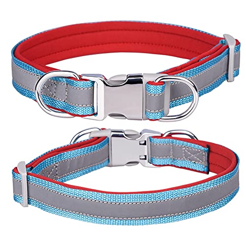 Reflektierendes Nylon-Hundehalsband mit Sicherheitsschnalle, verstellbare Haustierhalsbänder mit weicher Neoprenpolsterung für kleine/mittelgroße/große Hunde (L passend für Halsumfang 38-60 cm, Rot) von N\A