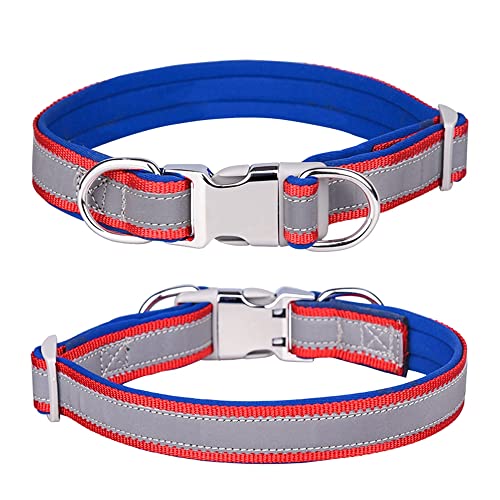 Reflektierendes Nylon-Hundehalsband mit Sicherheitsschnalle, verstellbare Haustierhalsbänder mit weicher Neoprenpolsterung für kleine/mittlere/große Hunde (M fit Halsumfang 31-50cm, Dunkelblau) von N\A