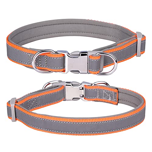 Reflektierendes Nylon-Hundehalsband mit Sicherheitsschnalle, verstellbare Haustierhalsbänder mit weicher Neoprenpolsterung für kleine mittelgroße große Hunde (L passend für Halsumfang 38-60 cm, von N\A