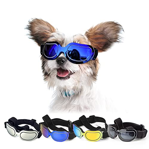 Sonnenbrille für kleine Hunde, reflektierende Gläser, UV-beständig, wind- und wasserdicht, verstellbarer Riemen, Wind- und Schneehundebrille (bunt) von N\\A