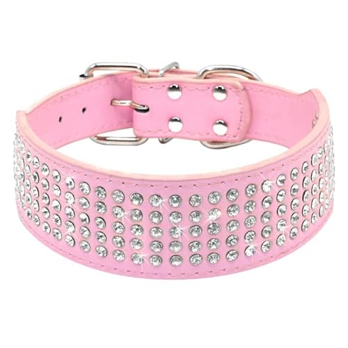 Strass-Hundehalsband, 5 cm Breite 5 Reihen, volle glitzernde Kristalldiamanten, schillernd, elegant, ausgefallenes PU-Leder, Hundehalsband für mittelgroße und große Hunde (L: 48–56 cm, Rosa) von N\A