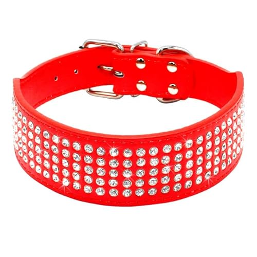 Strass-Hundehalsband, 5 cm Breite 5 Reihen, volle glitzernde Kristalldiamanten, schillernd, elegant, ausgefallenes PU-Leder-Hundehalsband für mittelgroße und große Hunde (M: 43–51 cm, rot) von N\A