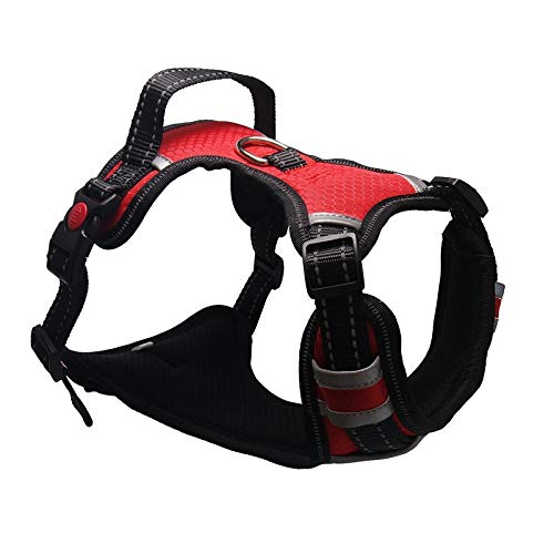 Verstellbarer passender Gürtel Halsband reflektierendes Haustier Trainingszubehör Nylon große Hunde Geschirr keine Spannung Medium große Hunde Geschirr Weste L (Brustumfang 53-94 cm) rot von N\A