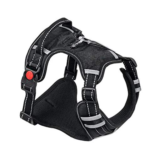 Verstellbarer passender Gürtel Halsband reflektierendes Haustier Trainingszubehör Nylon große Hunde Geschirr keine Spannung Medium große Hunde Geschirr Weste L (Brustumfang 53-94 cm) schwarz von N\A