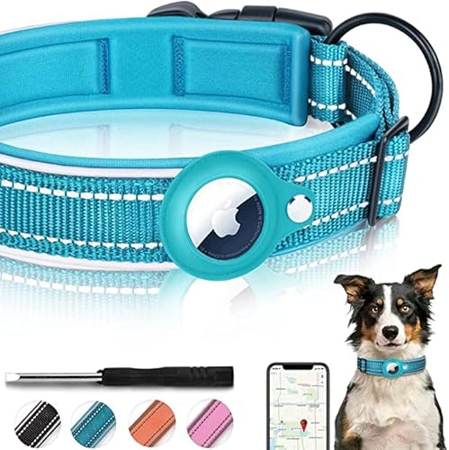 Airtag Hundehalsband, reflektierendes Nylon-Hundehalsband, verstellbares Haustierhalsband mit Schnellverschluss-Schnalle, Apple Airtag-Halsband mit Halterung für kleine, mittelgroße, große und extra große Hunde (XL, blau) von N/A2