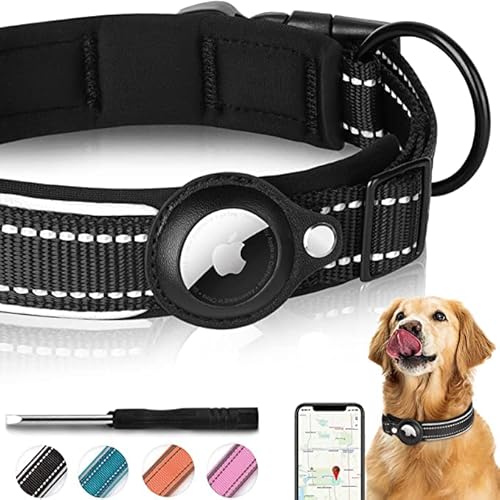 Airtag Hundehalsband, reflektierendes Nylon-Hundehalsband, verstellbares Haustierhalsband mit Schnellverschluss-Schnalle, Apple Airtag-Halsband mit Halterung für kleine, mittelgroße, große und extra große Hunde (klein, schwarz) von N/A2