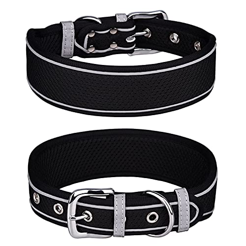 Großes Hundehalsband, Mesh Atmungsaktiv Hundehalsband Weich Gepolstert Reflektierend Groß Hundehalsband für Mittlere & Große Hunde (L, Schwarz) von N\B