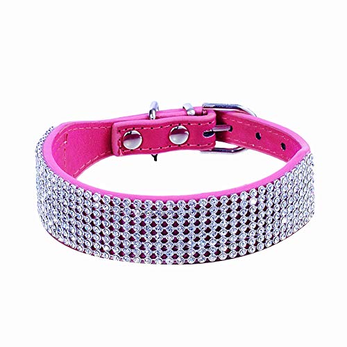 Strass-Hundehalsband, glitzernd, Strass, Wildleder, Kristall, Diamant, Strasssteine, für kleine Haustiere, Katzen, Hunde, Welpen, Größe M: 30,5–36,8 cm, Hot Pink von N\B