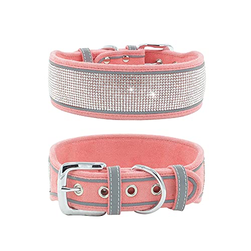 Strass-Hundehalsband, schillernd, funkelnd, weiches Wildleder, reflektierend, großes Hundehalsband, Kristall-Diamant-Halsband für mittelgroße und große Hunde (L: 48,3–58,4 cm, Rosa) von N\B