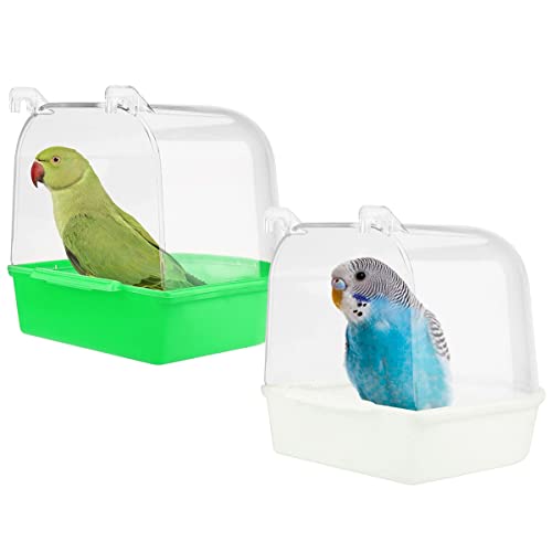 WideSmart 2pcs Vogel Badewanne,Papageien Badewanne Hängende Badewanne Vogelkäfigzubehör mit Haken Vogelbadekäfig Vogelbadehaus für Kleine Vögel Fink Wellensittich Kanarienvogel und Papagei von WideSmart