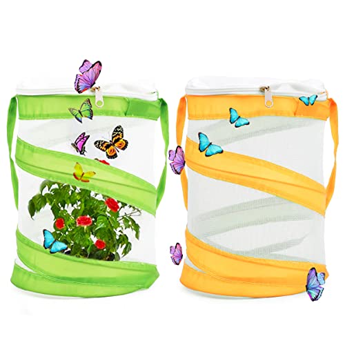 Butterfly Habitat Cage TAIZER 2 Stück Faltbare tragbare Insektenvermehrung Mesh Haustier Pop Up Reptilien Zusammenklappbarer Stoff Zuchtkäfige, Grün, Orange von NC