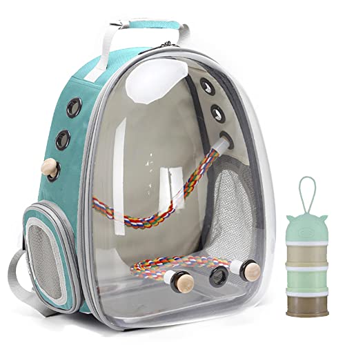 Interfashioner® Vogel-Rucksack, Weltraumkapsel, Astronaut, transparent, klares Sichtfenster, Vogelreisetasche, Rucksack mit stehender Sitzstange, Futterbecher von Interfashioner