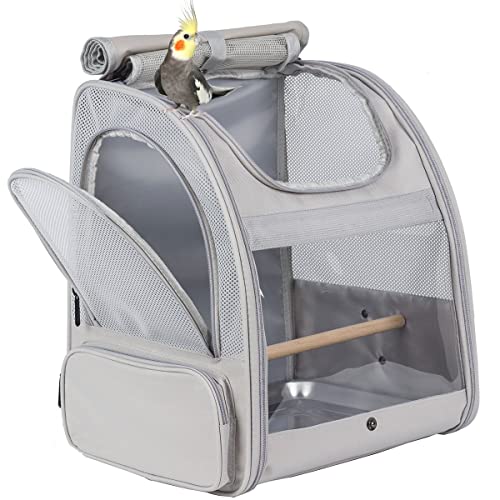 ORIZZP Vogel-Rucksack, Vogelreisetasche mit Standstange, von Fluggesellschaften zugelassen, Grauer Vogel-Rucksackträger von ORIZZP