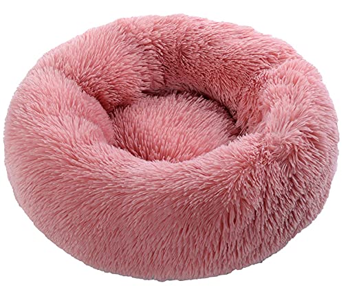 Großes Hundebett rund waschbar Haustier Bett Winter Warm Schlafen Plüsch Hundehütte Katzenmatte Welpenmatte Hund Katze Zubehör 3XL Durchmesser 100cm Leder Rosa von N\O