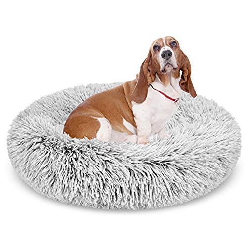 Hundebett, weiche Plüsch-Katzenmatte, rutschfest, maschinenwaschbar, selbstheizend, kann den Schlaf des Haustieres verbessern, 4XLD, Durchmesser 120 cm, SliveGrey von N\O