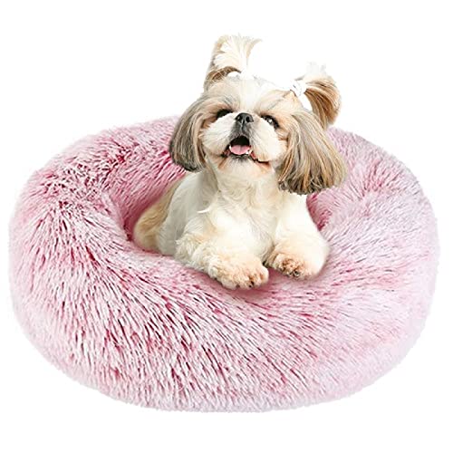 Hundebett, weiche Plüsch-Katzenmatte, rutschfest, maschinenwaschbar, selbstheizend, verbessert den Schlaf, S Durchmesser 50 cm, Farbverlauf, Pink von N\O