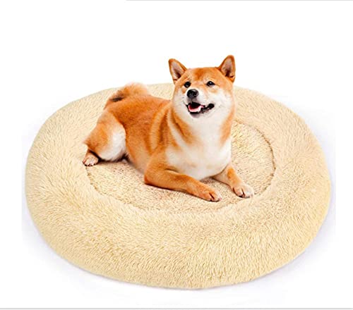 Hundebett, weiches Plüsch-Katzenkissen, rutschfest, maschinenwaschbar, selbstheizend, kann den Schlaf des Haustieres verbessern, Größe S 50 cm Durchmesser, beige von N\O