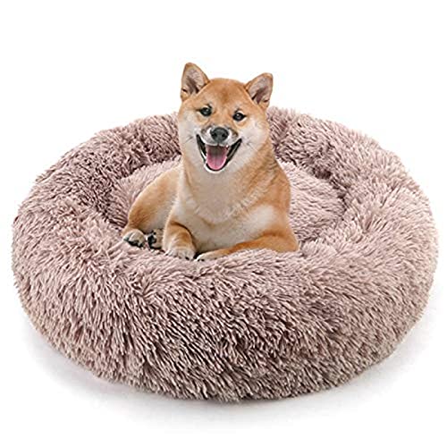 Hundebett, weiches Plüsch-Katzenkissen, rutschfest, maschinenwaschbar, selbstheizend, kann den Schlaf des Haustieres verbessern, XL-Durchmesser 80 cm, LightCoffee von N\O