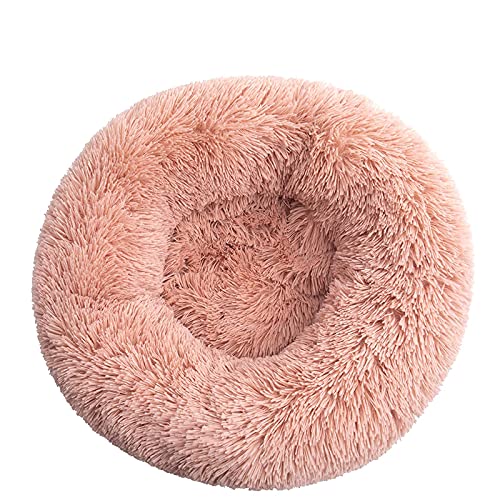 Hundebett Warm und Weich Plüsch Haustier Kissen für Kleine und Große Hundehaus Katze Beruhigendes Bett Waschbar Haustier Sofa Kissen Katze Schlafsack Durchmesser 50cm Leder Rosa von N\O