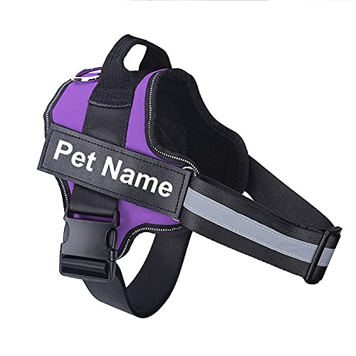 Hundegeschirr ohne Reißverschluss reflektierend atmungsaktiv verstellbar Haustier Geschirr Weste mit ID Patch Outdoor Walking Hundebedarf L Lila von N\O