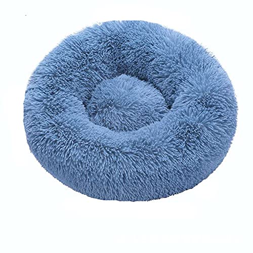 Rundes Plüsch-Hundebett für Hunde, große Hunde-Haustier-Zubehör, Kissen sind super weich, flauschig und bequem, waschbar, S-50 cm, blau von N\O