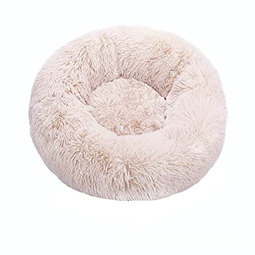 Rundes Plüsch-Hundebett für Hunde, große Hunde-Zubehör, Kissen sind super weich, flauschig und bequem, waschbar, 70 cm, Reisweiß von N\O