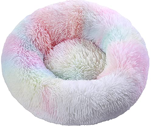 Super großes Hundebett rund waschbar Haustier Bett Winter Warm Schlafen Plüsch Hundehütte Katzenkissen Welpenkissen Hund Katze Supplies M Durchmesser 50cm Regenbogen von N\O