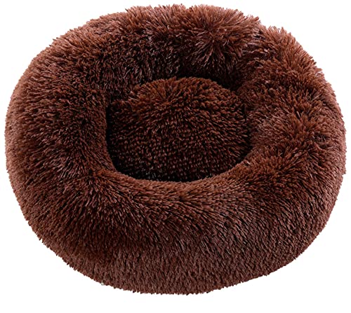 Super großes Hundebett rund waschbar Haustier Bett Winter Warm Schlafen Plüsch Hundehütte Katzenkissen Welpenkissen Hund Katze Zubehör L Durchmesser 60cm Kaffee von N\O