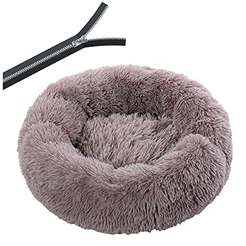 Super großes Hundebett rund waschbar Haustier Bett Winter Warm Schlafen Plüsch Hundehütte Katzenmatte Welpenmatte Hund Katze Zubehör 2XLD Durchmesser 80cm Reißverschluss beige braun von N\O