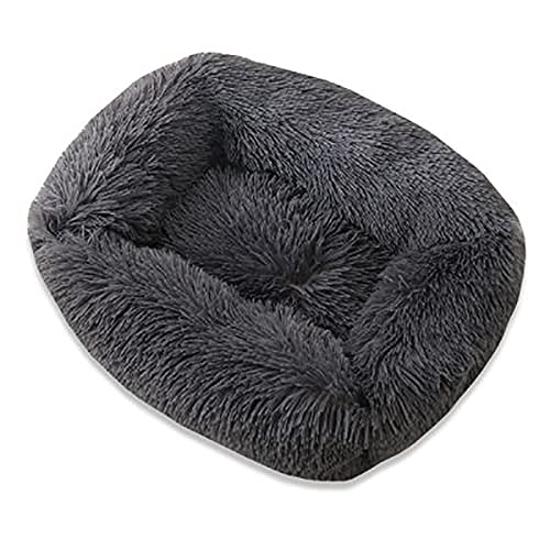 Super weiches Haustier-Hundebett Zwinger Quadratisch Flauschiges Katzenhaus Warm und Bequem Schlafkissen Kissen Sofa Waschbar Welpe Plüsch L80x70x18cm Dunkelgrau von N\O