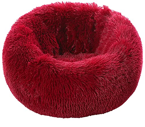 Übergroßes Hundebett rund waschbar Haustier Bett Winter Warm Schlafen Plüsch Hundehütte Katzenkissen Welpenkissen Hund Katze Supplies L Durchmesser 60cm Rot von N\O