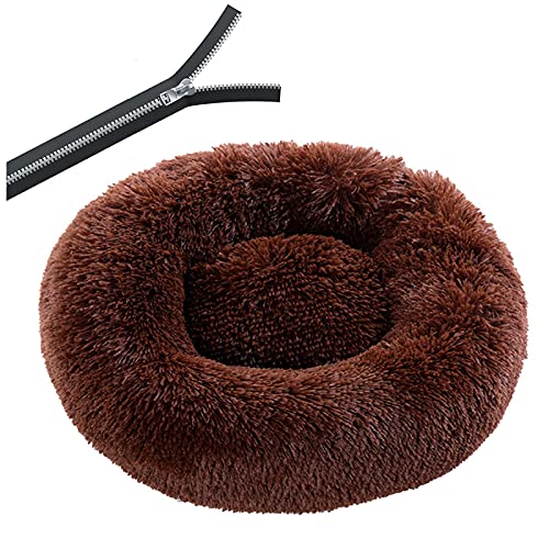 Übergroßes Hundebett rund waschbar Haustier Bett Winter Warm Schlafen Plüsch Hundehütte Katzenkissen Welpenkissen Hund Katze Zubehör 2XL Durchmesser 80cm Reißverschluss braun von N\O