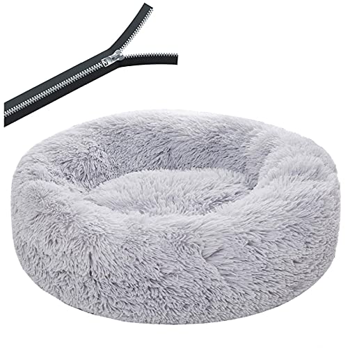 Übergroßes Hundebett rund waschbar Haustier Bett Winter Warm Schlafen Plüsch Hundehütte Katzenkissen Welpenkissen Hund Katze Zubehör 2XLD Durchmesser 80cm Grau Reißverschluss von N\O