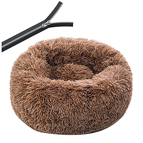 Übergroßes Hundebett rund waschbar Haustier Bett Winter Warm Schlafen Plüsch Hundehütte Katzenkissen Welpenkissen Hund Katze Zubehör 3XL Durchmesser 100cm Reißverschluss Kaffee von N\O