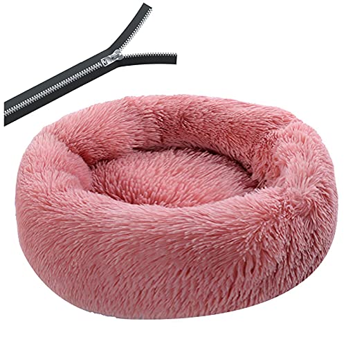 Übergroßes Hundebett rund waschbar Haustier Bett Winter Warm Schlafen Plüsch Hundehütte Katzenkissen Welpenkissen Hund Katze Zubehör L Durchmesser 60cm LetherPinkzipper von N\O