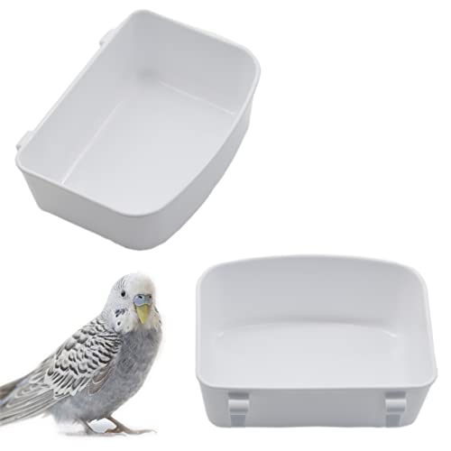 2Pcs Vogel Badewanne Vogelbadewanne Vogelwanne - kleiner Feeder, Hängende Vogelfutternapf, Vogeltränke mit Haken, Geeignet für kleine Vögel, Papageien, Kanarienvögel, Weiß, 12,8 x 9,1 x 4,6cm von Yxmohala