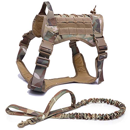 Militärisches taktisches Hundegeschirr, Deutscher Schäferhund, Nylon-Bungee-Hundeleine mit Griff, kleine und große Hunde, Welpen, Größe XL, CPHsandLeash von N\X