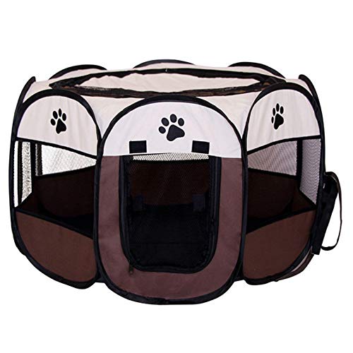 NX Tragbarer, faltbarer Hunde-Laufstall, wasserdicht, für Hunde und Katzen, grifffest, achteckig, M58 x 90 cm, Kaffeebraun von N\X