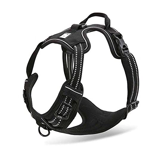 Reflektierendes Nylon-Hundegeschirr, für alle Wetterbedingungen, V-f?rmig, verstellbar, Sicherheitsauto mit Leine, Leder, XL81-107 cm, Schwarz von N\X