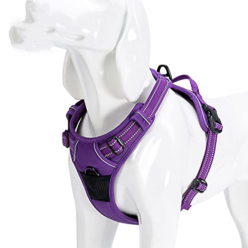 Reflektierendes Nylon-Hundegeschirr für gro?e Haustiere, Allwetter-Service, V-f?rmig, gesteppt, verstellbar, Sicherheitsleine für Fahrzeug, Haustier, L69-81 cm Brust, Violett von N\X