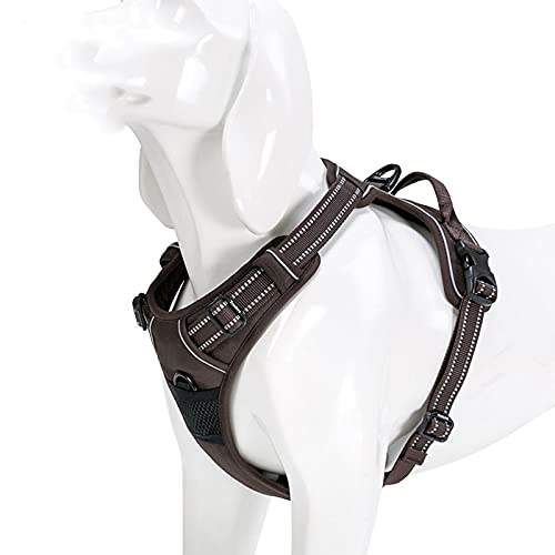 Reflektierendes Nylon-Hundegeschirr für gro?e Hunde, Allwetter-Service, V-f?rmig, verstellbar, Sicherheitsleine für Haustiere, L69-81 cm Brust, braun von N\X