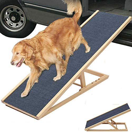 N / A Massivholz Pet Ramp Hundeleiter Teppich Sicherheit Cat Dog Rampe mit Rutschfester Holztreppe 70 cm x 35 cm x 30/40 cm Höhenverstellbar, Verwendung für Auto, Bett, Sofa und SUV von N / A